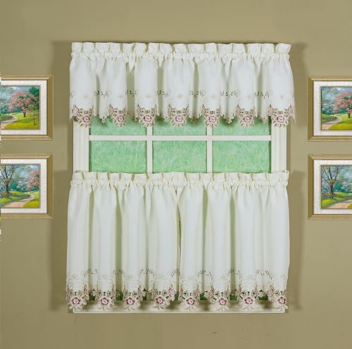 Today's Curtain Verona Reverse Embroidery Valance, 14", Ecru/Rose, 60" W X 14" L - color: Ecru/Rose, size: 60"W x 14"L (Pack of 1)