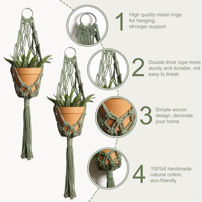 Artilady Boho Hanging Planter for Indoor Plants, Macrame Plant Hanger - color: Dark Green