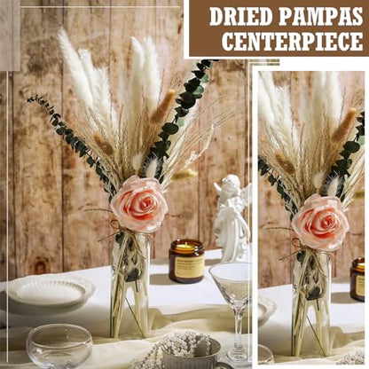 Qinyoung 10 Set Dried Pampas Grass Table Centerpiece for Wedding, Pink - color: Pink