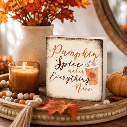 Fall Signs Pumpkin Spice Makes Everything Nice Coffee Wood Sign Fall Decor - color: FALL25