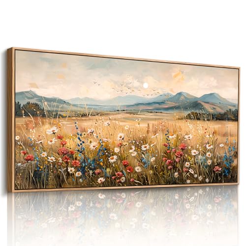 imjiayu Wildflower Canvas Wall Art Large Mountain Meadow Landscape Print - color: Retro Outdoor Landscape, size: 48"L x 24"W
