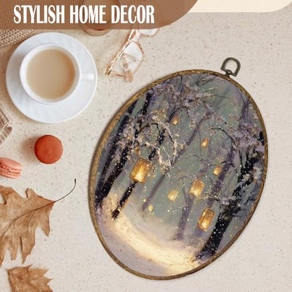 FSTCSV Winter Moody Christmas Lanterns Oval Wall Art Framed 8.8x11.5in - color: oval-16