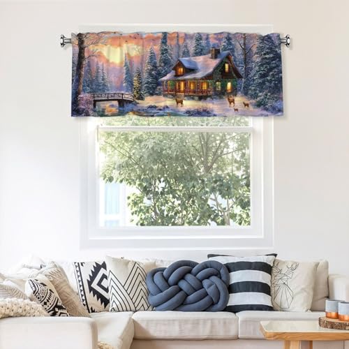Christmas Snowflake Winter Valances for Windows Rod Pocket Curtain Valance 1 Panel Short Curtains for Kitchen Bathroom Living Room Bedroom Window Treatments - color: Christmas Snowflake
