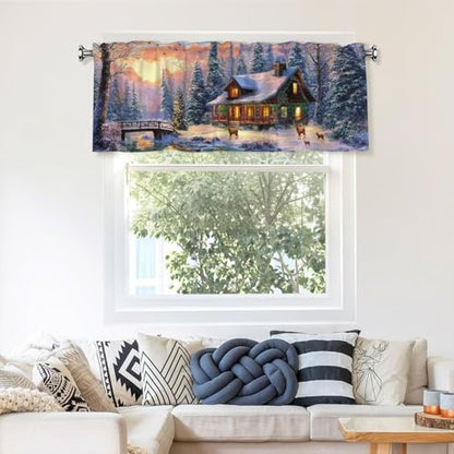Christmas Snowflake Winter Valances for Windows Rod Pocket Curtain Valance 1 Panel Short Curtains for Kitchen Bathroom Living Room Bedroom Window Treatments - color: Christmas Snowflake