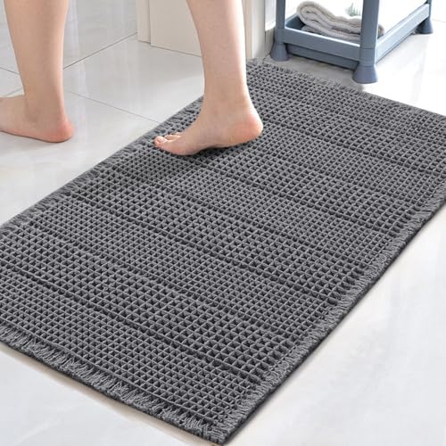 H.VERSAILTEX Upgraded Waffle Bath Mat Super Absorbent Non Slip Bath Rugs for Beside Tub, 17" x 24", Grey - color: Grey, size: 17" x 24"