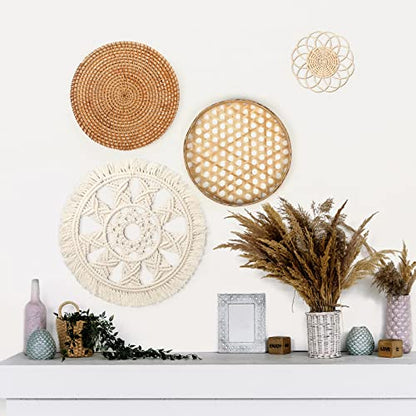 Tatuo 4 Pack Wall Baskets Decor, Round Rattan Bamboo Woven Boho Set