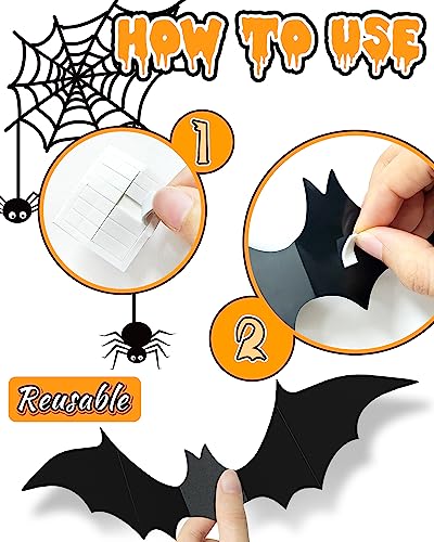 28 Pcs 3D Halloween Decorations Bats Decor,5 Sizes Bats Wall Decor Indoor - style: 28 pcs
