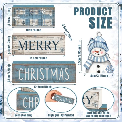 Lineshading 4 Pcs Christmas Table Decor, Blue Snowman Wooden Block Signs - style: Blue Snowman