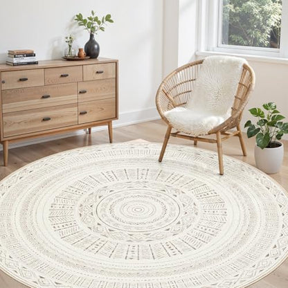 cotiled 6x6 Round Rug 6ft Circle Living Room Boho Area Rugs - color: Light Brown/Cream, size: 6' (Round)