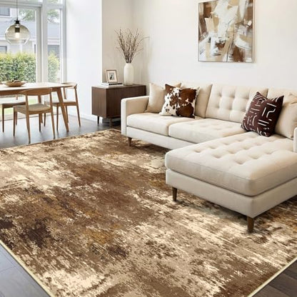 RELEANY Washable 8'x10' Abstract Area Rug for Living Room Brown Tan - color: Brown/Tan, size: 8' x 10' (Rectangular)