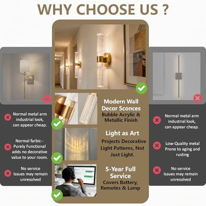 Battery Operated Wall Sconces Set of 2, 10000mAh Rechargeable Wall Light - color: Gold, size: 18 inch