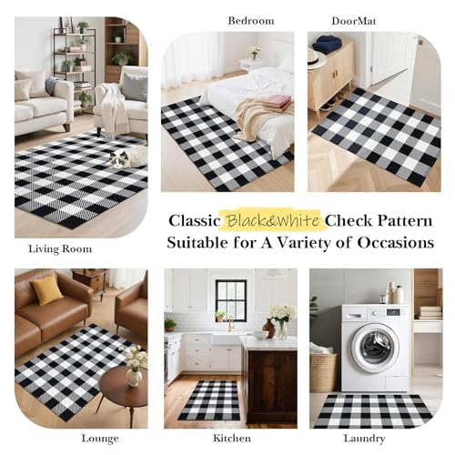 Outdoor Rugs, Black and White Area Rug Checkered 4’ x 6’ - color: Black & White, size: 4' x 6' (Rectangular)