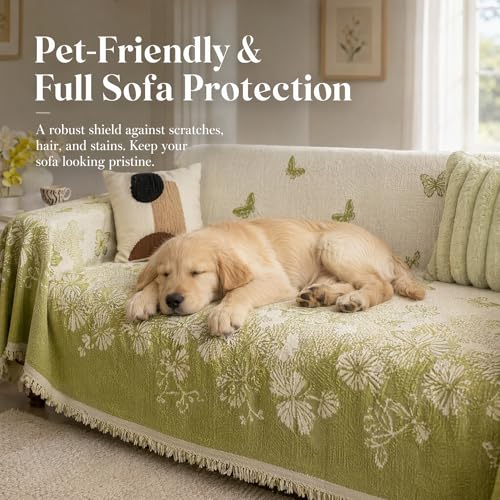 Couch Blanket Cover Chenille Sofa Slipcover Green Butterfly - color: Green Butterfly, size: 71"x 150"