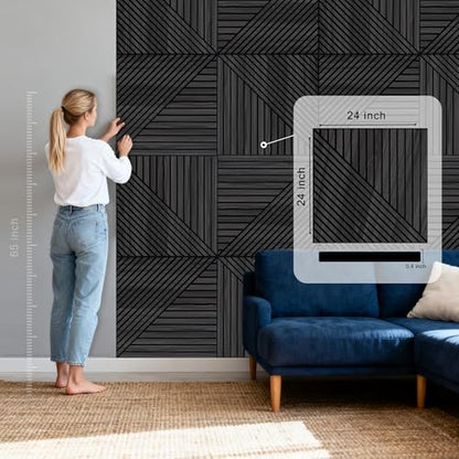 WoveN SounD Acoustic Wall Panels, Black Oak, 8 Pack, 23.6x23.6 in - color: Black Oak, size: Linear Array Prismatic Shadows
