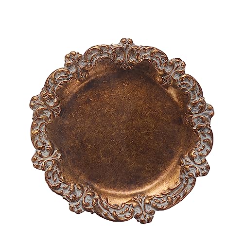 S-MANTIS Vintage Tray Small Antique Trinket Dish, Round, Ring Holder with Twisted Flower Surrounding, Cosmetics Makeup Storage Organizer, Gift, Aesthetic Room Decor (Bronze-Flower) - color: Bronze-flower