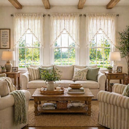 Beda Home Tassel Linen Textured Swag Curtain Valance, Nature, 36 x 36 in - color: Nature, size: 36"W x 36"L (Pack of 2)