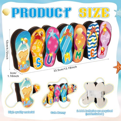 Yousoontic Summer Beach Flip Flop Table Centerpiece Decor - 3D Wooden Slippers Sign with LED Lights, Hawaii Luau Tropical Decor for Home Mantel, Desk & Party - style: Summer