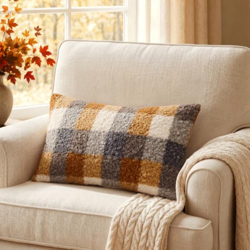 MIULEE Fall Plaid Pillow Covers Boucle Yellow Blue 12x20 Set of 2 Lumbar - color: Yellow Blue, size: 20" x 12" (Pack of 2)