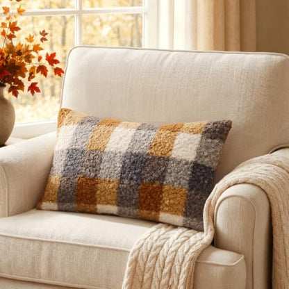 MIULEE Fall Plaid Pillow Covers Boucle Yellow Blue 12x20 Set of 2 Lumbar - color: Yellow Blue, size: 20" x 12" (Pack of 2)