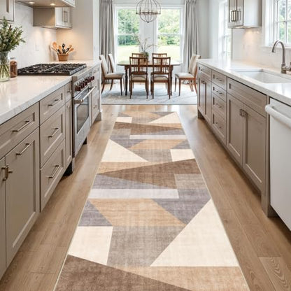 3x10 Washable Geometric Runner Rug - Non-Slip Modern Hallway Rugs Tan Beige - color: Tan Beige, size: 3' x 10' (Rectangular)