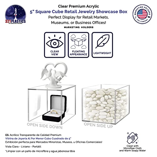 5" Acrylic Display Riser Box with One Open Side No Lid Versatile Clear Square Lucite Retail Product Platform and Merchandise Storage Bin No Assembly by Marketing Holders - size: 5" Cube-Clear