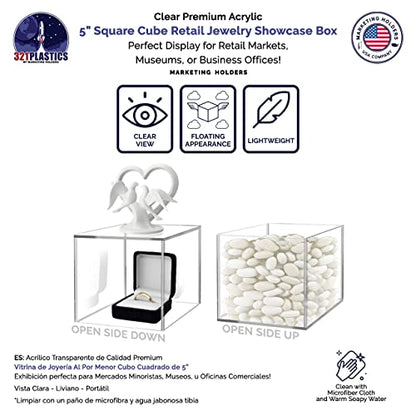5" Acrylic Display Riser Box with One Open Side No Lid Versatile Clear Square Lucite Retail Product Platform and Merchandise Storage Bin No Assembly by Marketing Holders - size: 5" Cube-Clear