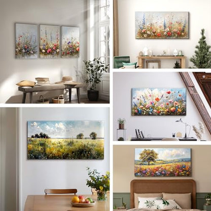 SERIMINO Large Misty Floral Wall Art, Farmhouse Botanical Canvas Painting - color: Flowers-1, size: 28"L x 20"W