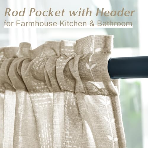 Lino Rosa Boho Kitchen Curtains Geometric Linen Small Tan Beige Tier Cafe Curtains for Bathroom RV 24 Inch Length - color: Tan Beige, size: 24"W x 24"L (Pack of 2)