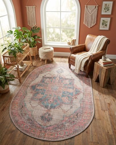 Rugs.com Nostalgia Collection Washable Rug – 5' 3 x 8' Oval Antique Beige Flatweave Rug Perfect for Living Rooms, Large Dining Rooms, Open Floorplans - size: 5'3" x 8' (Oval)
