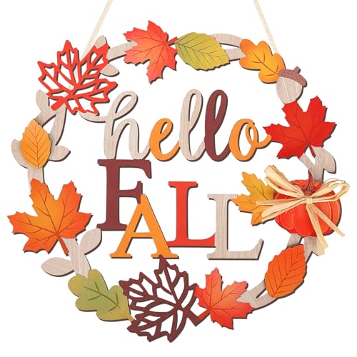 COCHIE Vintage Hello Fall Decorations Fall Leaves Pumpkins Welcome Sign - style: Retro