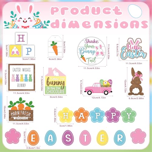 Marsui Easter Tiered Tray Decor Happy Easter Tiered Tray Ornament Rustic Farmhouse Spring Sign Bunny Truck Gnome Egg Wooden Sign for Home Table Decor(Chic Style) - style: Chic Style
