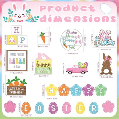 Marsui Easter Tiered Tray Decor Happy Easter Tiered Tray Ornament Rustic Farmhouse Spring Sign Bunny Truck Gnome Egg Wooden Sign for Home Table Decor(Chic Style) - style: Chic Style