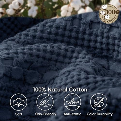 PHF Lightweight 100% Cotton Waffle Throw Blanket for Couch, Indigo - color: 11 Indigo, size: Throw(50"x60")