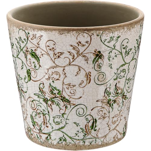 Beeveer Farmhouse Ceramic Planter 5.5 Inch Large Plants Pot Ice Crack Beige Green Floral Vines Plant Pots with Drainage Hole Indoor Plants Kitchen Rustic Antique Decor Gift - color: Beige and Green, size: 5.5 Inch