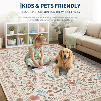Garvee Floral Runner Rug 2x6 Washable Runner Rug Peacock Print Soft Beige - color: Beige, size: 2' x 6' (Rectangular)