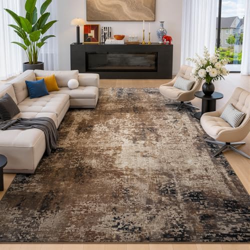 Merelax 6x9 Brown Red Washable Area Rug Non-Slip Faux Wool Abstract Rug - color: Brown Red, size: 6' x 9'(72''x108'')