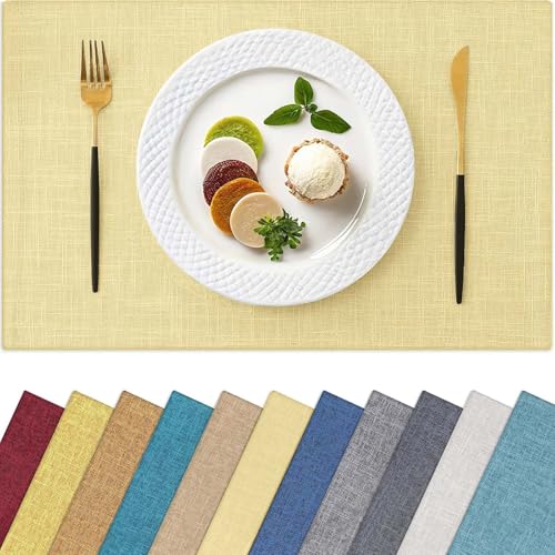 Homaxy Cloths Placemats for Dining Table Set of 4, 13" x 19", Lemon Yellow - color: Lemon Yellow, size: Placemats Set of 4