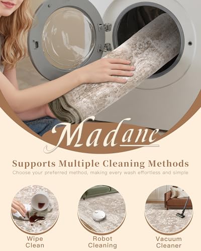 Madane Washable Round Rug 8ft for Living Room, Soft Natural Rug Brown/Sand - color: Brown/Sand, size: 8' (Round)