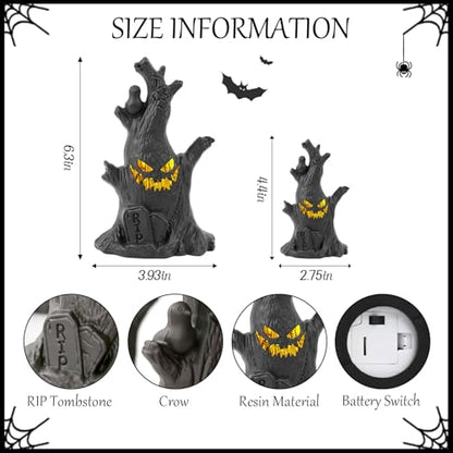 Lifnatty Halloween Tree Lights Decorations 2 Pack – Haunted Tree with Glowing Eyes, Battery Operated Halloween Tabletop Decorations for Home, Mantel, Party & Indoor Haunted House Decor