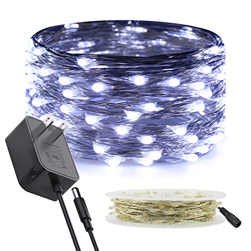 RUICHEN Fairy Lights Plug in 33 Ft 100 LED Silver Wire Lights, Cool White - color: Cool White