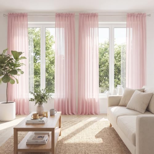 PONY DANCE 4 Panels Sheer Curtains 90 Inches Long, Blush Pink, W42 x L90 - color: Blush Pink, size: 42"W x 90"L (Pack of 4)