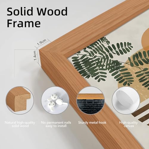 HCJWCXD Boho Plant Wall Art Set of 3 Framed Canvas Prints 16x24 Inch - color: Green Leaves and Rising Sun, size: 16x24 Inches