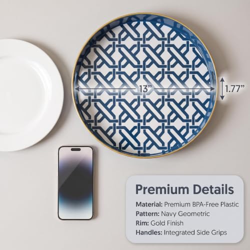 Spsyrine Round Plastic Geometric Serving Tray for Bathroom, Kitchen - color: White