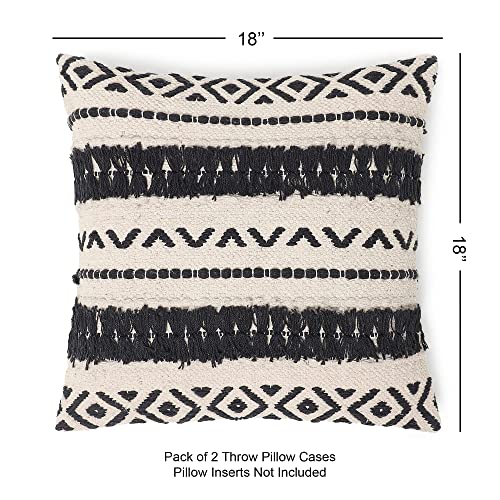 · REDEARTH · Textured Handwoven Throw Pillow Cases Geometric Craft Black - color: Geometric Craft Black, size: 18" x 18" (Pack of 2)