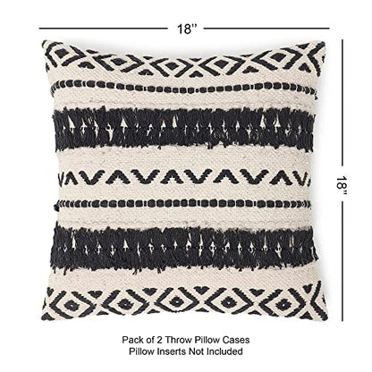 · REDEARTH · Textured Handwoven Throw Pillow Cases Geometric Craft Black - color: Geometric Craft Black, size: 18" x 18" (Pack of 2)