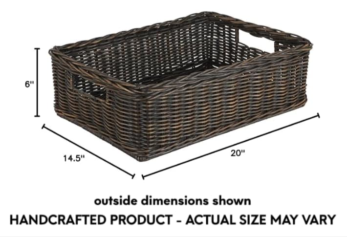 The Basket Lady Underbed Wicker Storage Basket, M, Walnut Brown - color: Antique Walnut Brown, size: Medium