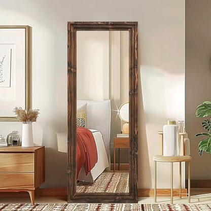 58x22in Full Length Mirror, 3-Tier Stepped Solid Wood Frame, Brown - color: Brown, size: 58"L x 22"W