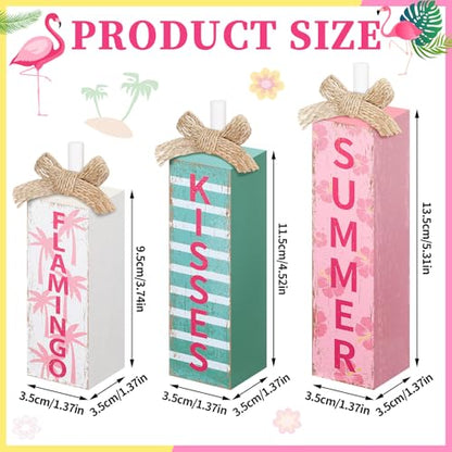 MiniInflat Flamingo 3 Pcs Table Decor, Wooden Block Sign Tiered Tray - style: Flamingo