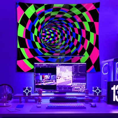Blacklight Tapestry for Bedroom, Black Light 3D Posters Wall Hanging - color: D-Blacklight 3D Lines Tapestry, size: 60"L x 51"W