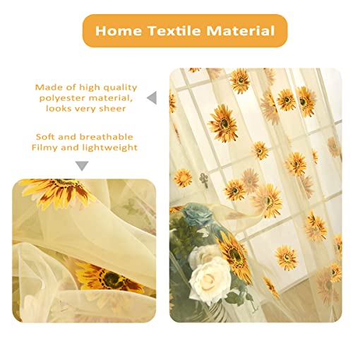 Ufurty 2pcs Sunflower Window Curtain Yellow Floral Voile Sheer Curtains - color: Yellow, size: 39.4"W x 78.7"L (Pack of 2)